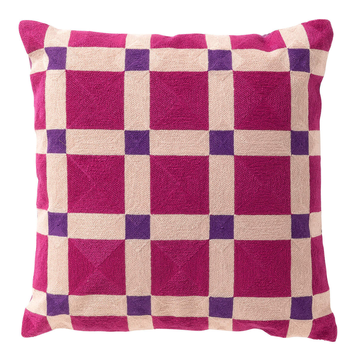 BLOCKS - kussenhoes 45x45 cm - geblokt patroon - geborduurd - Deep Lav