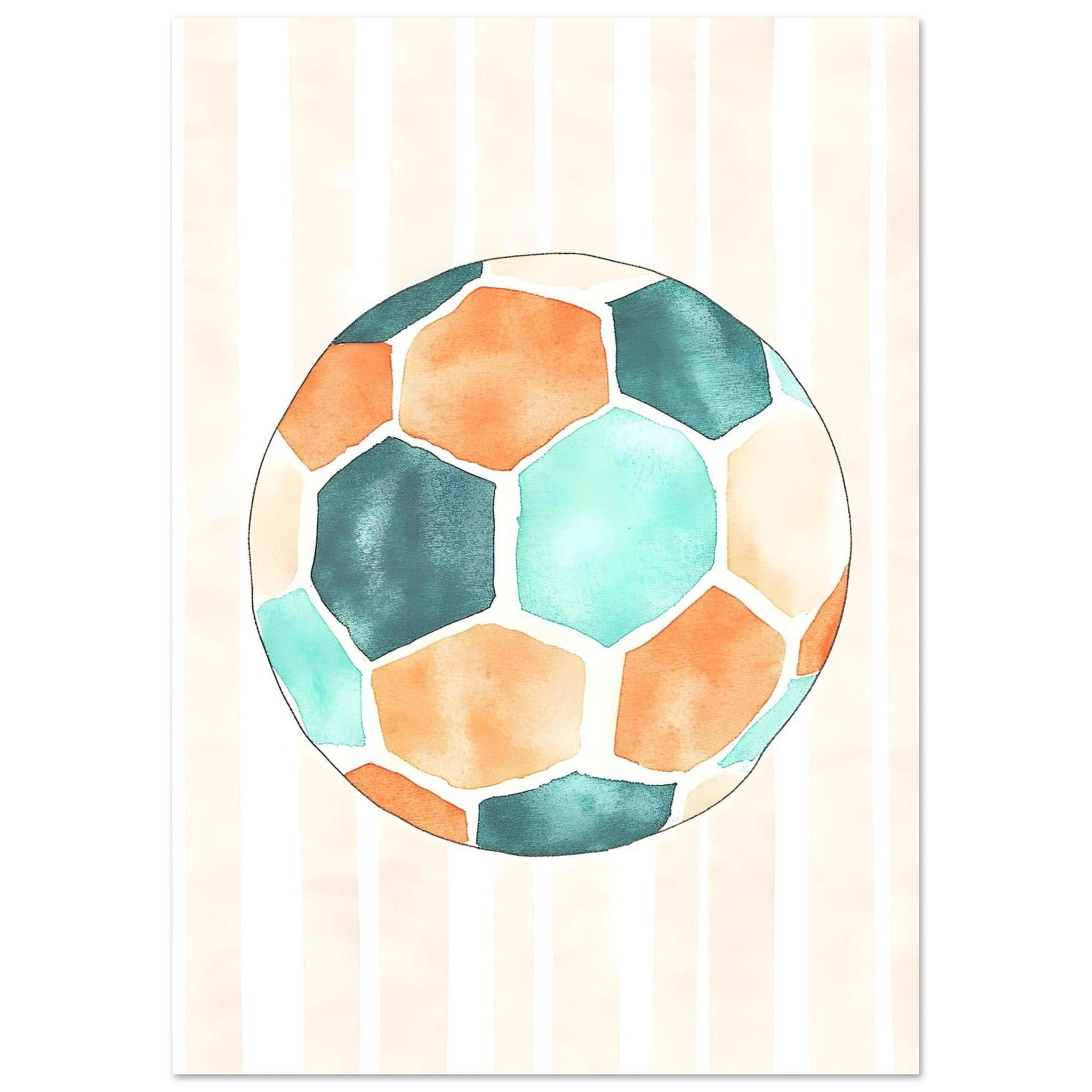 Artfulprints Poster Blauw oranje voetbal - A4 21x29.7 cm - Meerkleurig