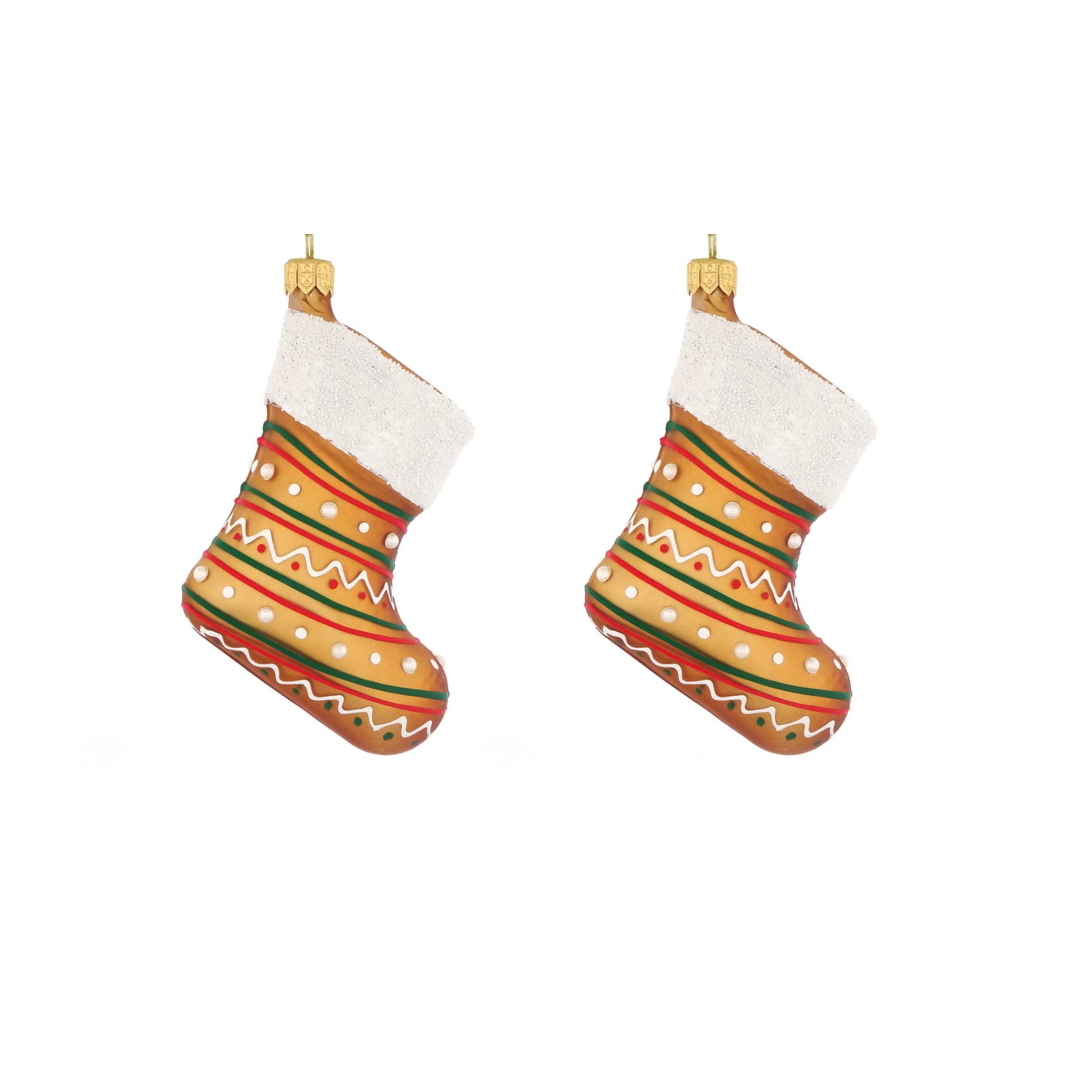 Dagmara kerstdecoratie – vorm van feestelijke kerstsokken – glas – set