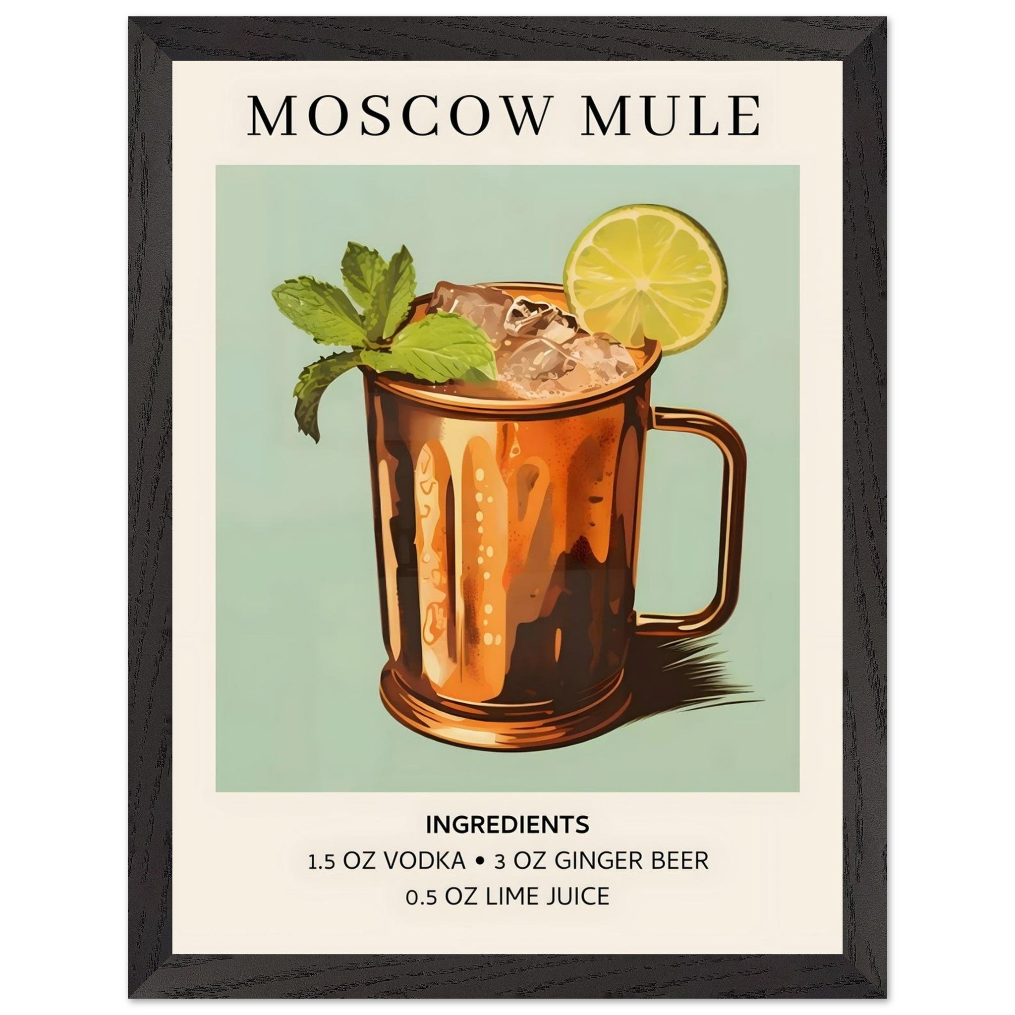 Artfulprints Poster met Lijst Moscow Mule cocktail II - Ingrediënten -