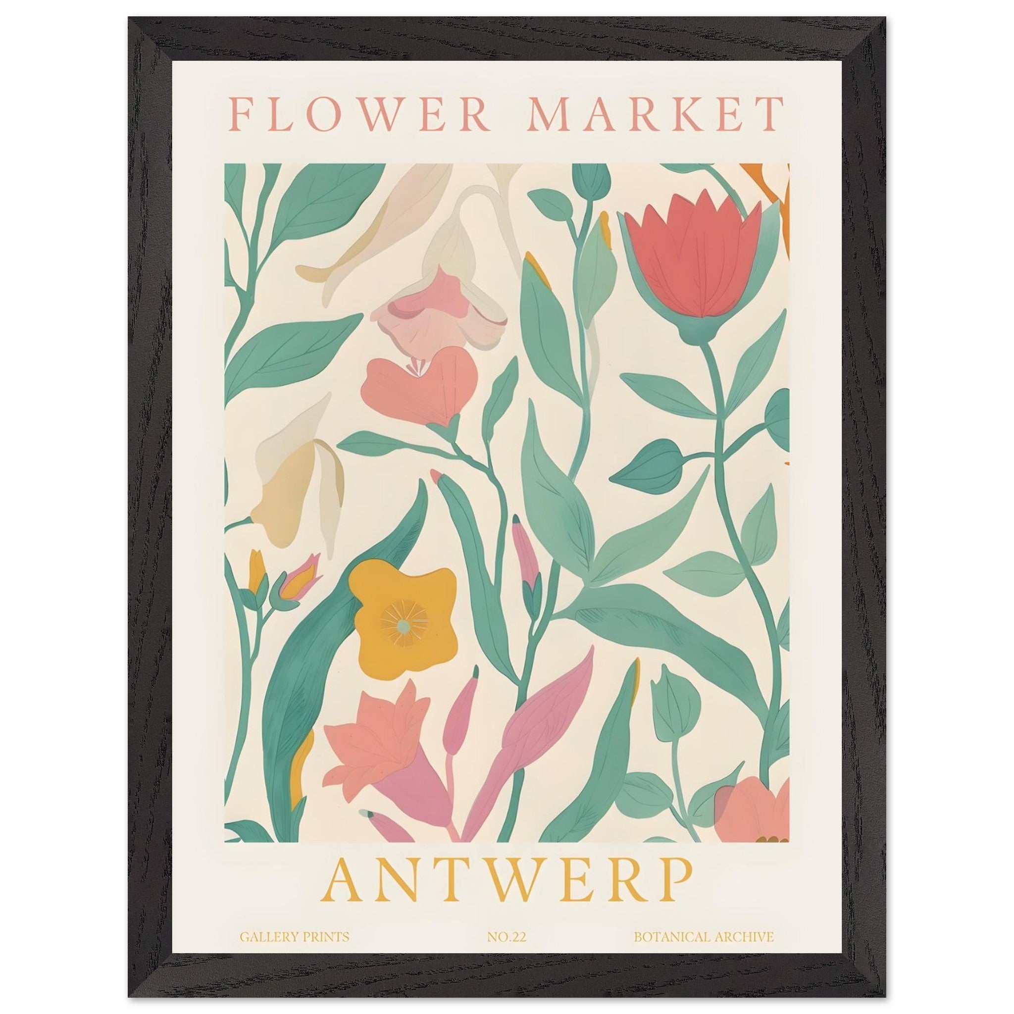 Artfulprints Poster met Lijst Flower market - Antwerp - 30x40 cm - Mee