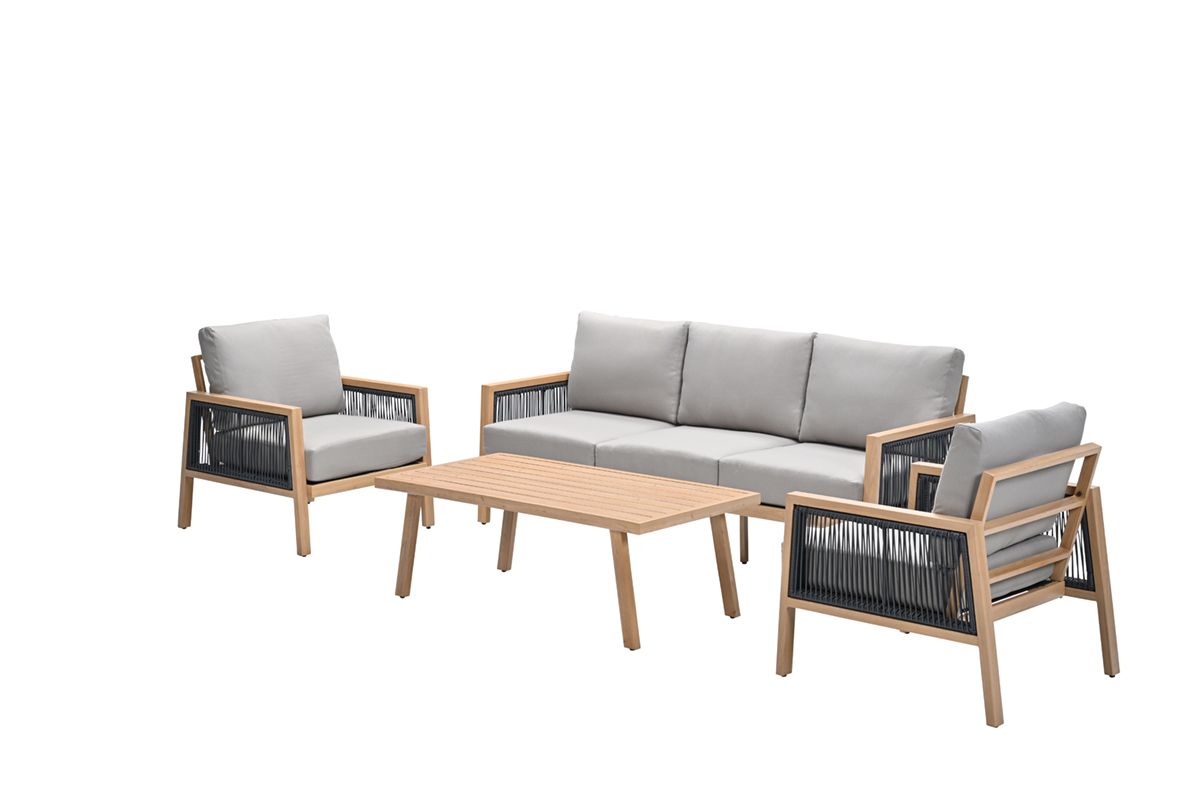 Decala loungeset - 4-delig - aluminium - light teak look -desert sand