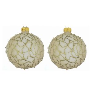 Dagmara kerstbal – wit- en goudtinten – glas – set van 2 – met onregel Dagmara kerstbal – wit- en goudtinten – glas – set van 2 – met onregel