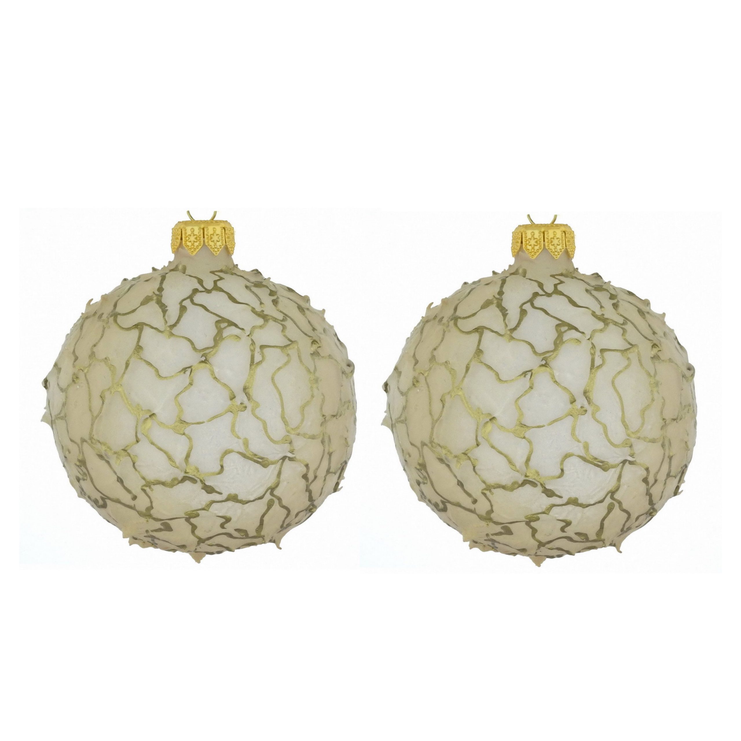 Dagmara kerstbal – wit- en goudtinten – glas – set van 2 – met onregel