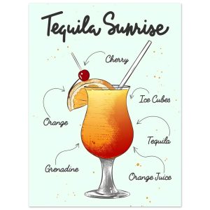 Artfulprints Tequila Sunrise cocktail – Illustratie poster 30×40 cm Artfulprints Tequila Sunrise cocktail – Illustratie poster 30×40 cm