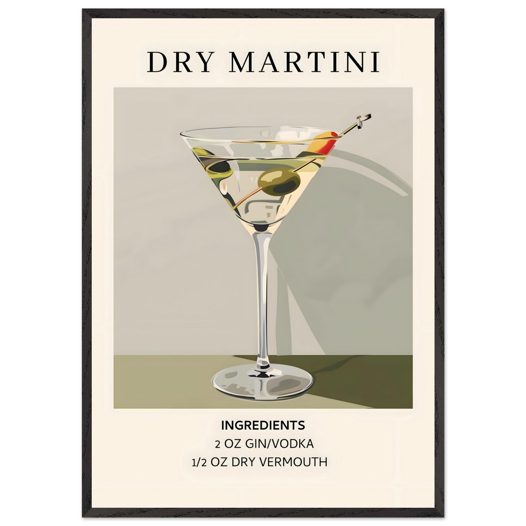 Artfulprints Poster met Lijst Dry Martini cocktail - Ingrediënten - 70