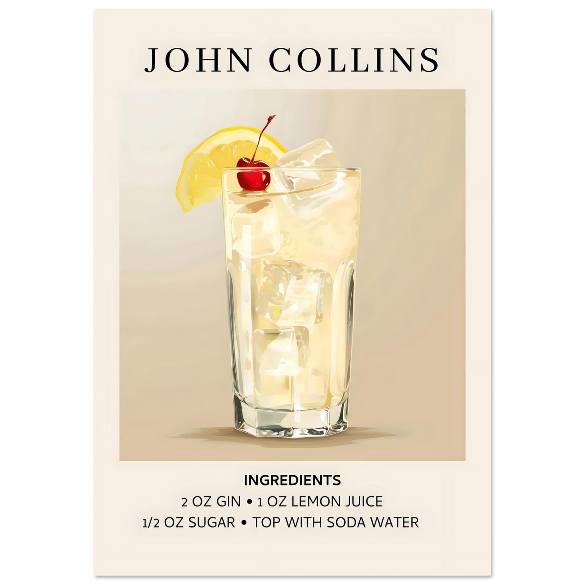Artfulprints Poster John Collins cocktail - Ingrediënten - 70x100 cm -