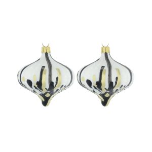 Dagmara kerstdecoratie – tolvorm – zwart, wit en goud – glas – set van Dagmara kerstdecoratie – tolvorm – zwart, wit en goud – glas – set van