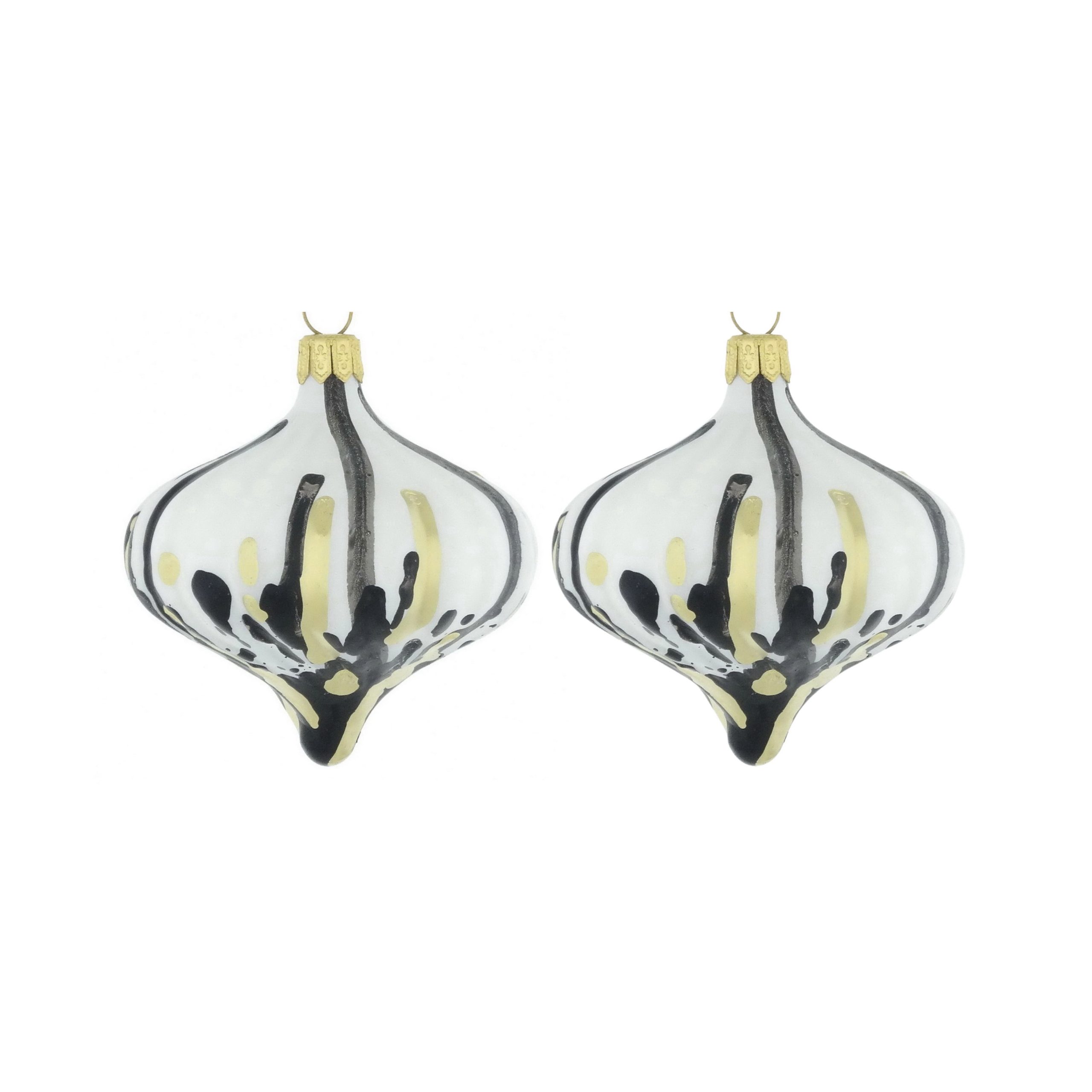 Dagmara kerstdecoratie – tolvorm – zwart, wit en goud – glas – set van