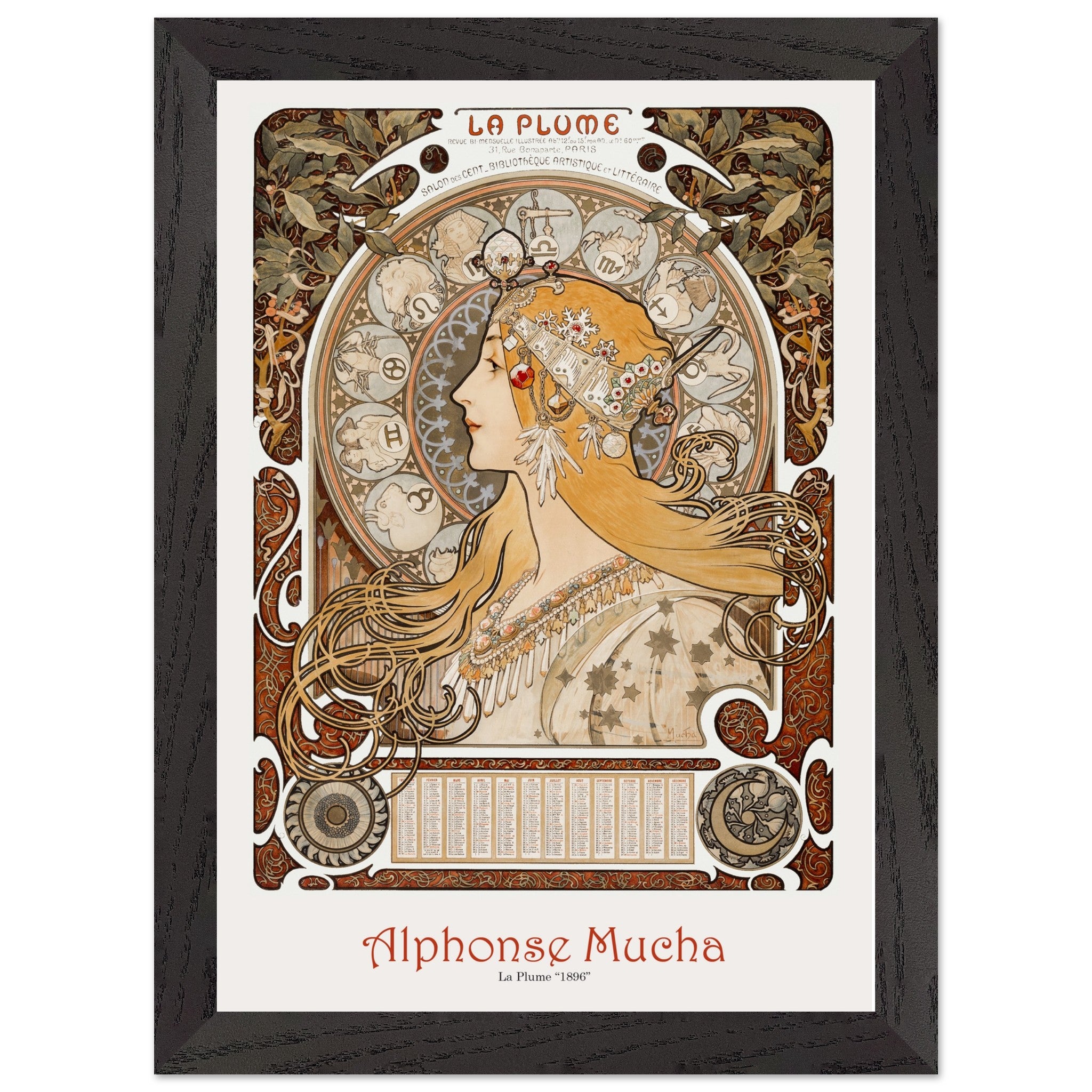 Artfulprints Poster met Lijst Alphonse Mucha - La plume - A4 21x29.7 c