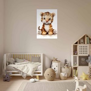Artfulprints Poster Schattige baby tijger – 70×100 cm – Bruin
