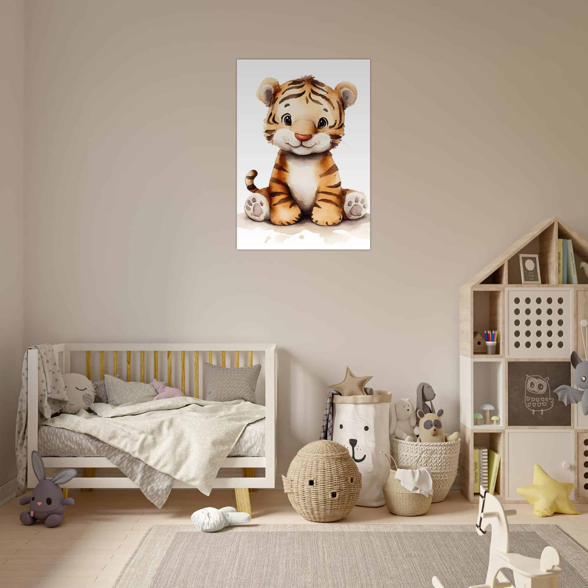 Artfulprints Poster Schattige baby tijger - 70x100 cm - Bruin