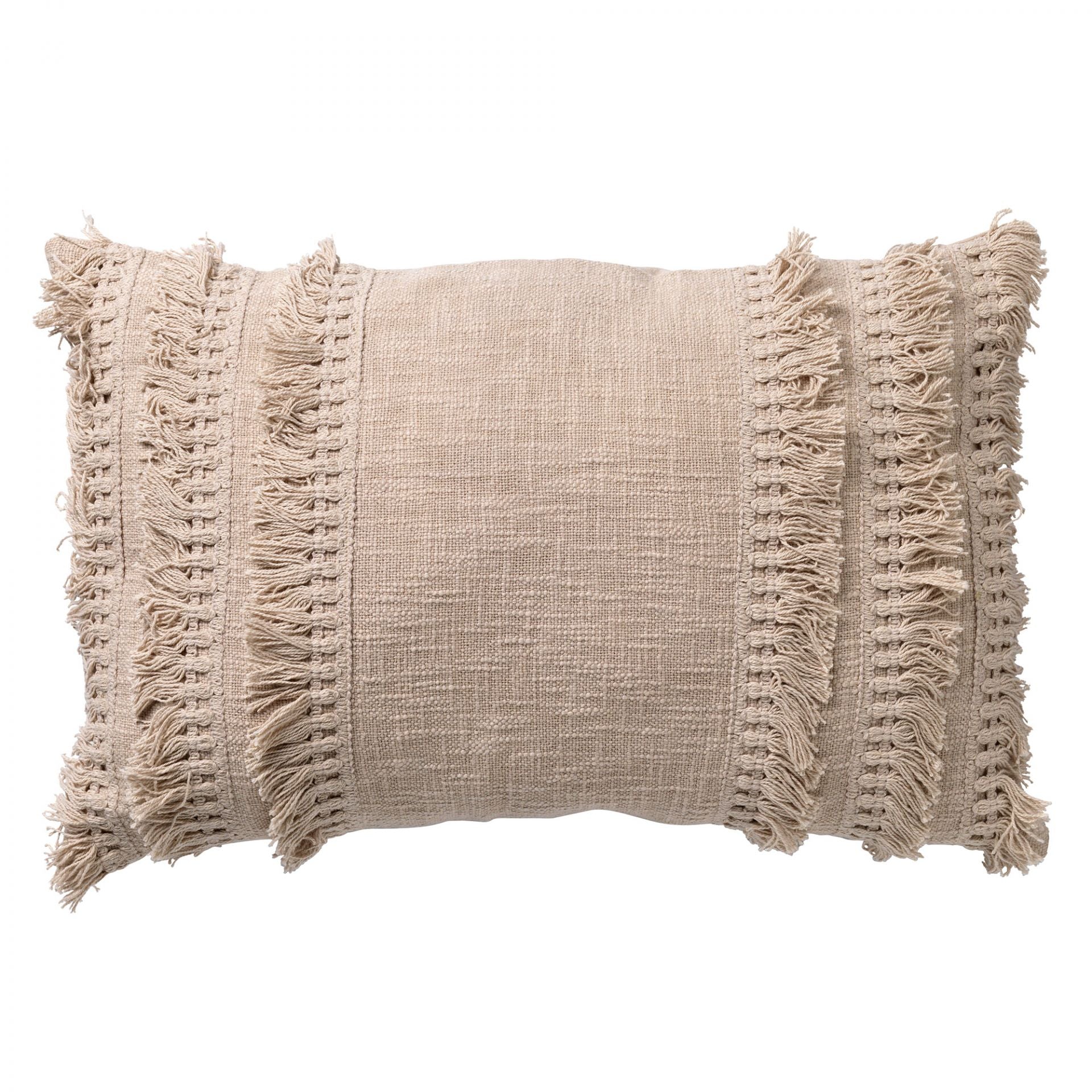 FARA - sierkussen 40x60 cm - 100% katoen - met franjes - Pumice Stone