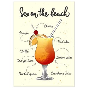 Artfulprints Sex On The Beach cocktail – Illustratie poster 50×70 cm Artfulprints Sex On The Beach cocktail – Illustratie poster 50×70 cm