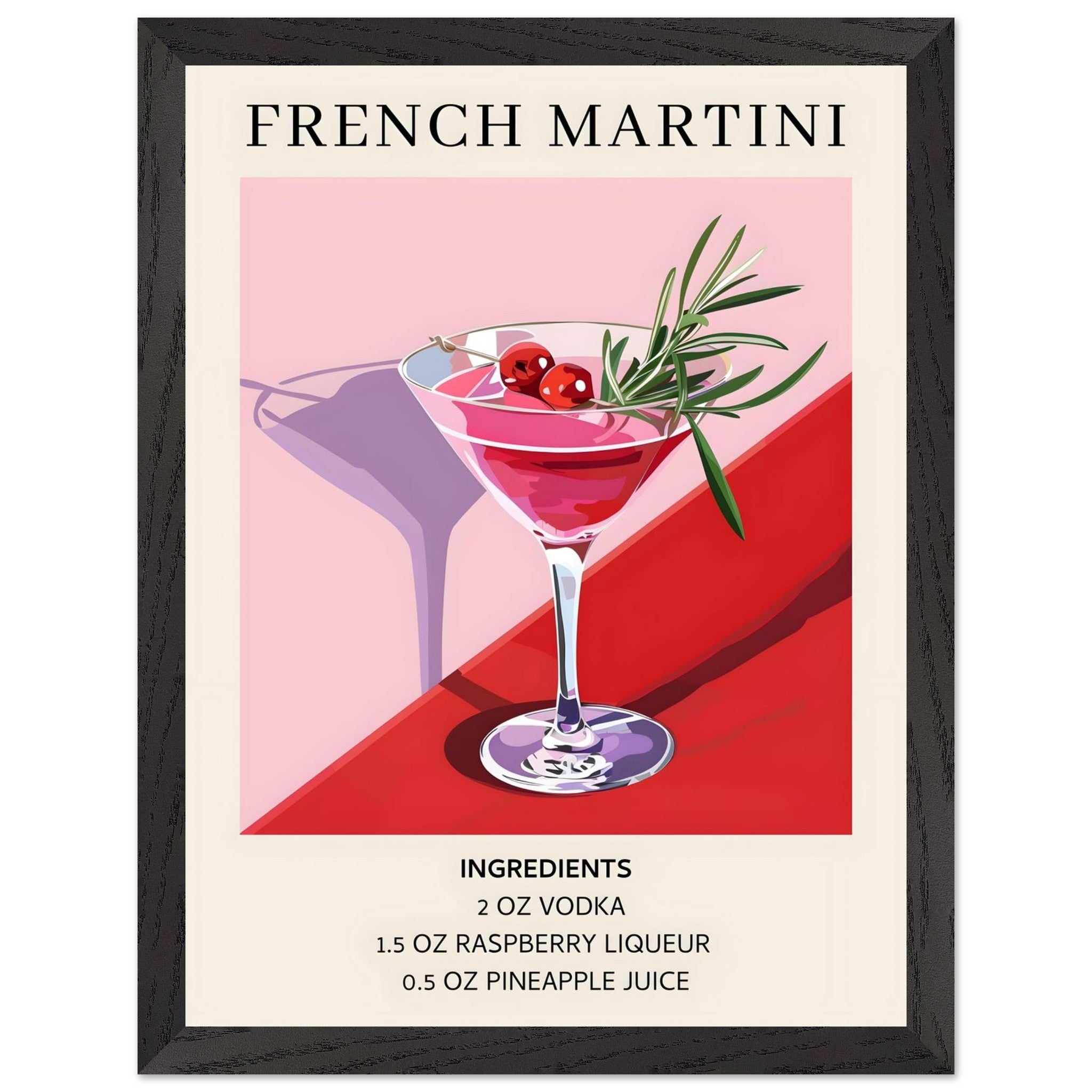Artfulprints Poster met Lijst French Martini cocktail - Ingrediënten -
