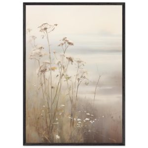Artfulprints Poster met Lijst Foggy flowerfield 2 – 70×100 cm – Taupe