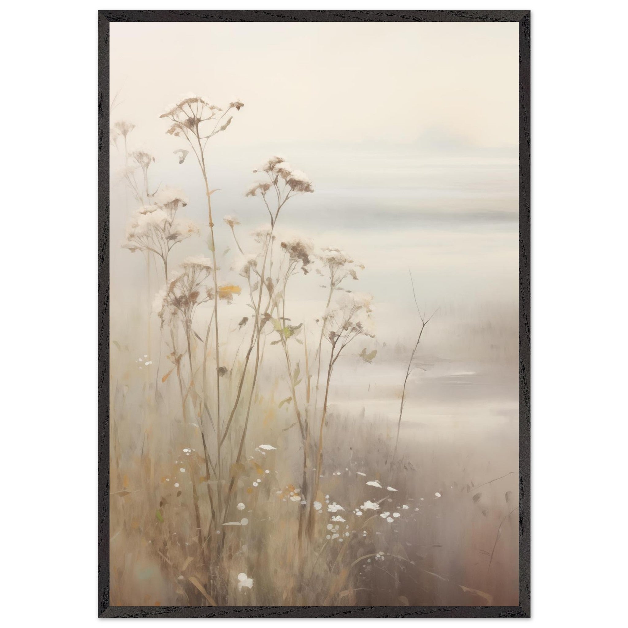 Artfulprints Poster met Lijst Foggy flowerfield 2 - 70x100 cm - Taupe