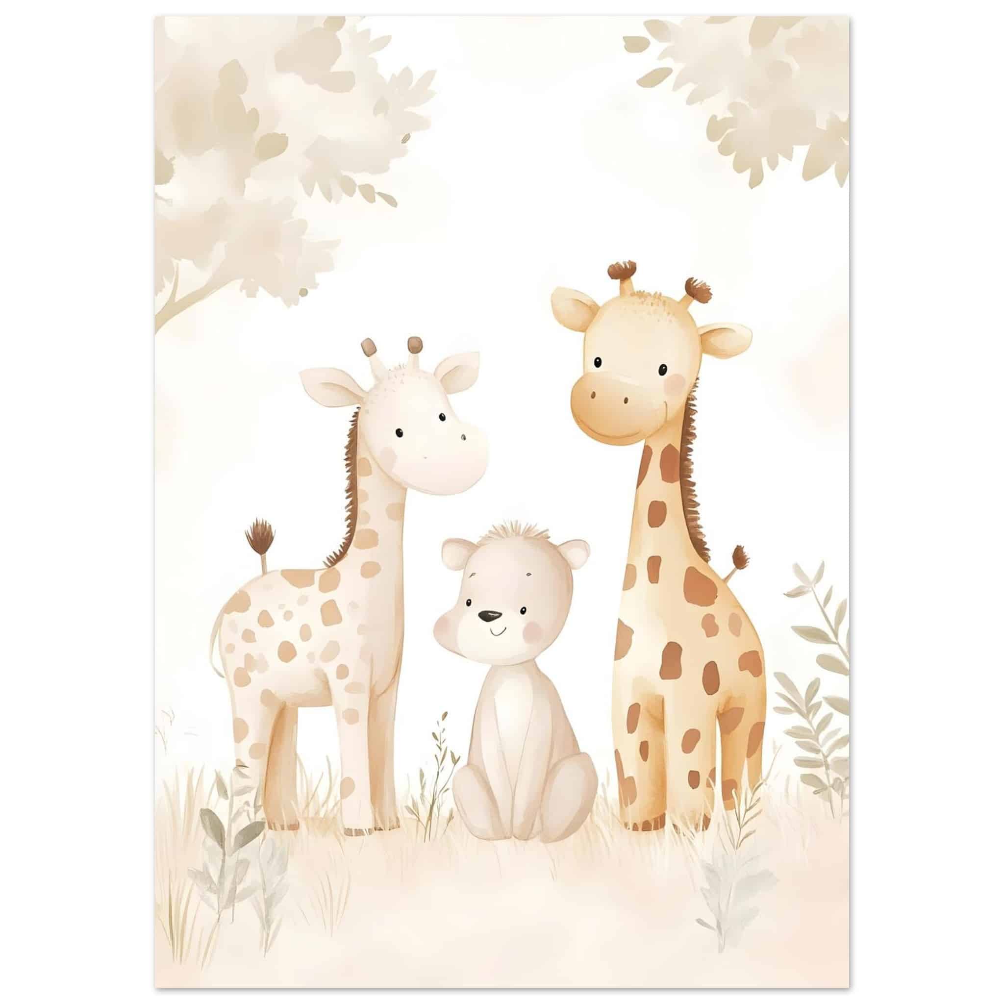 Artfulprints Poster Giraffen familie pastel - 50x70 cm - Geel