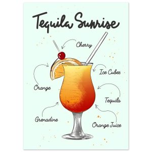 Artfulprints Tequila Sunrise cocktail – Illustratie poster 50×70 cm Artfulprints Tequila Sunrise cocktail – Illustratie poster 50×70 cm