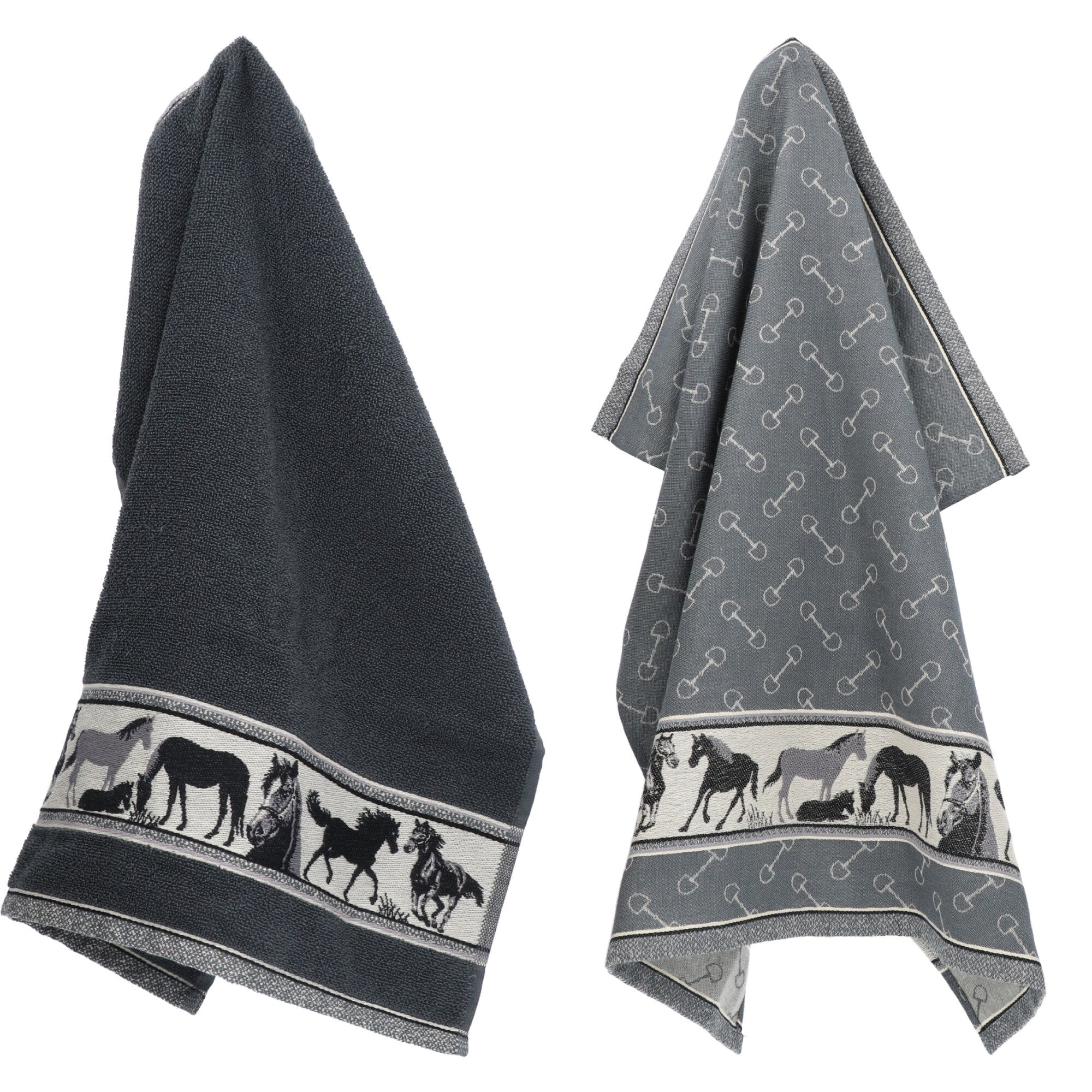Luxe Keukendoek en Theedoek Paard Antraciet - Bunzlau Castle - 100% bi