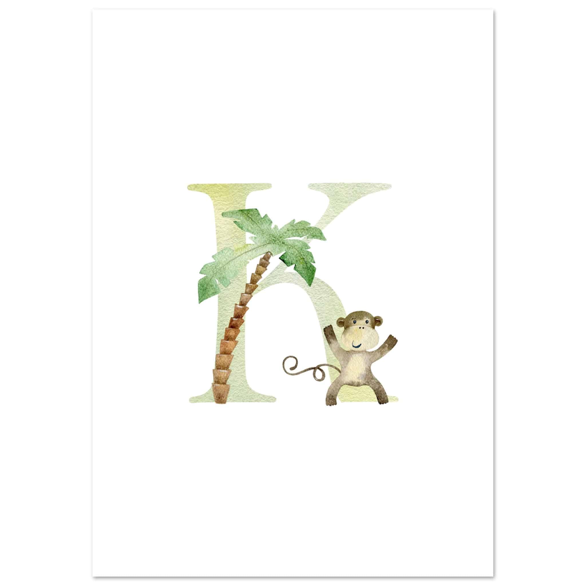 Artfulprints Poster Letter K kindernaam - A4 21x29.7 cm - Meerkleurig