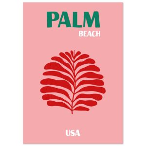 Artfulprints Poster USA – Palm Beach – A4 21×29.7 cm – Roze