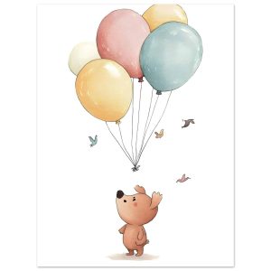 Artfulprints Poster Beer en ballonnen – 30×40 cm – Meerkleurig Artfulprints Poster Beer en ballonnen – 30×40 cm – Meerkleurig