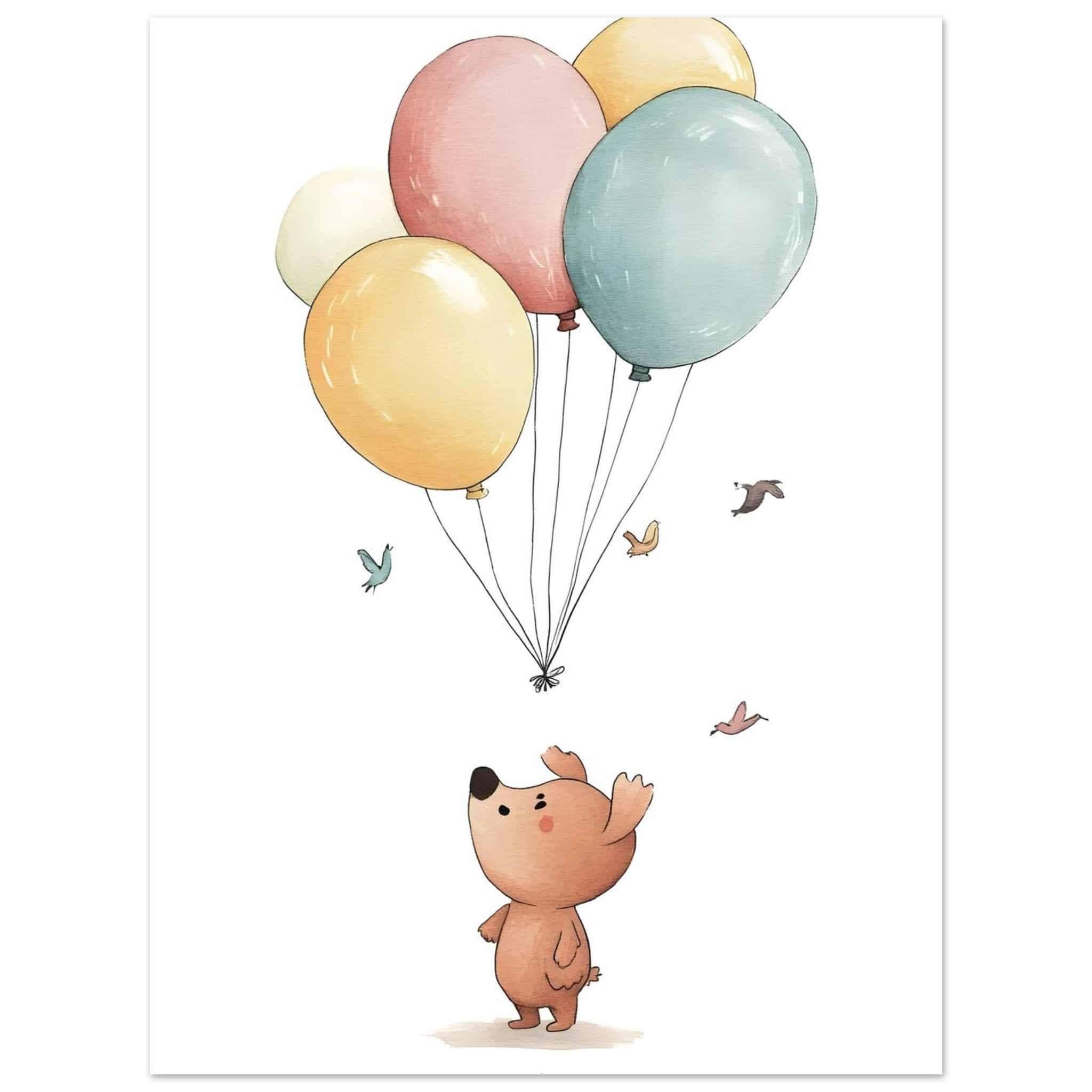 Artfulprints Poster Beer en ballonnen - 30x40 cm - Meerkleurig
