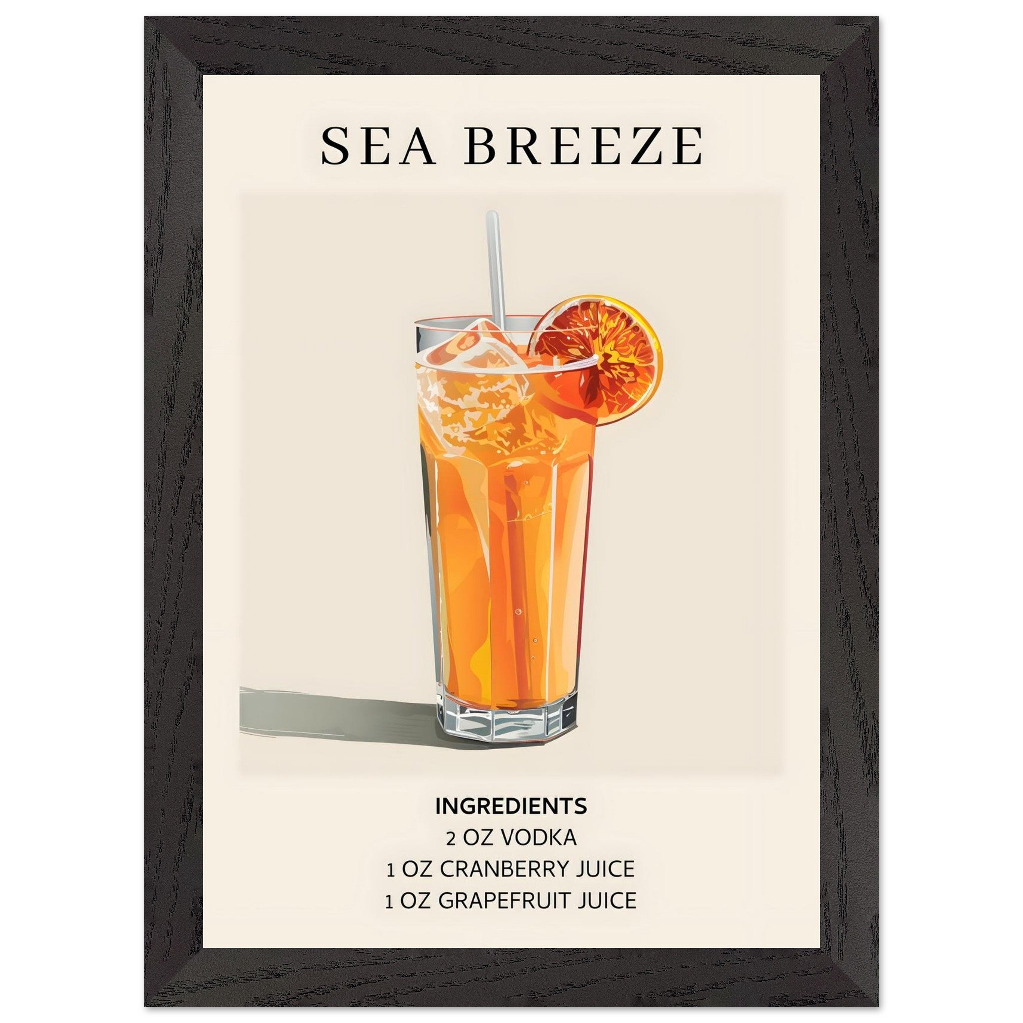 Artfulprints Poster met Lijst Sea Breeze cocktail - Ingrediënten - A4