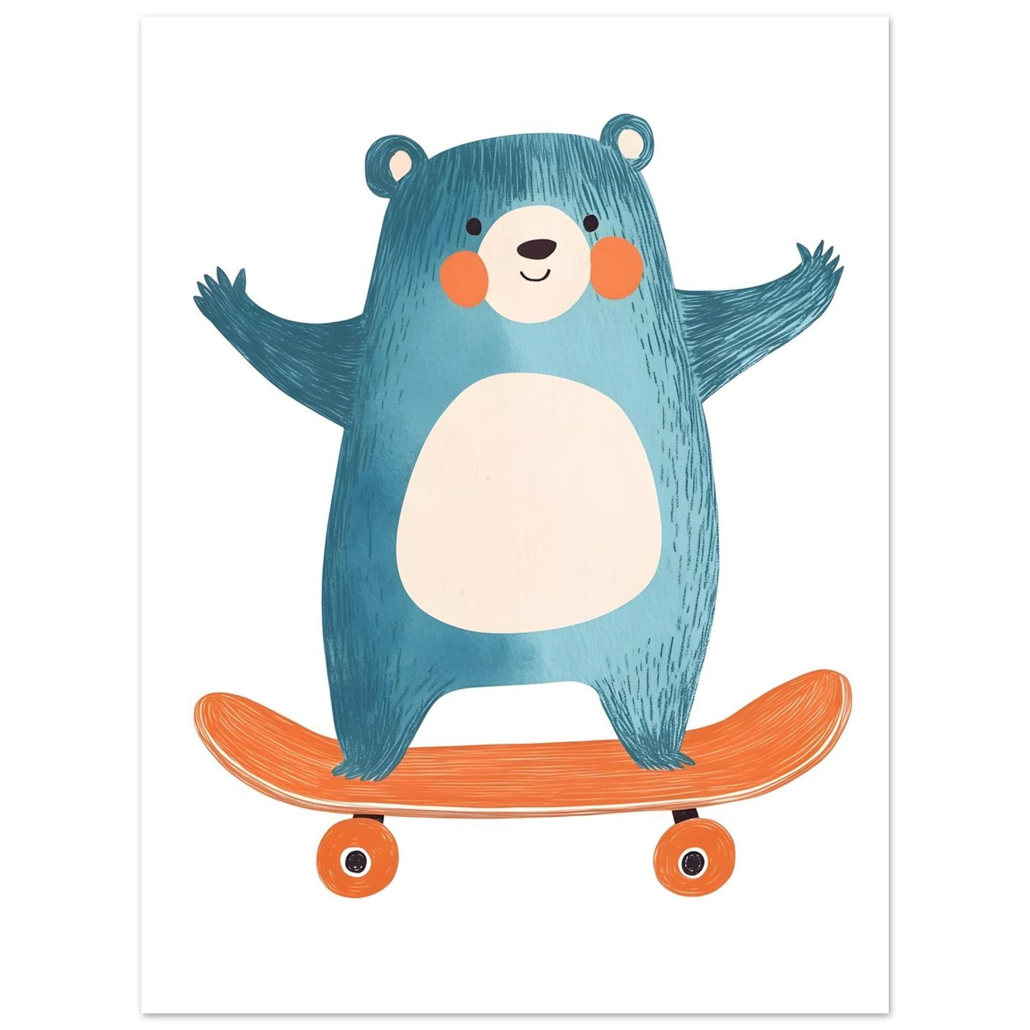 Artfulprints Poster Skatende beer - 30x40 cm - Blauw