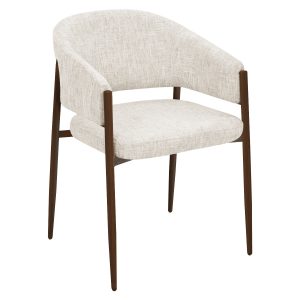 DÉJA Living Eetkamerstoel Elvia – Beige/Walnoot Stof – Set van 2