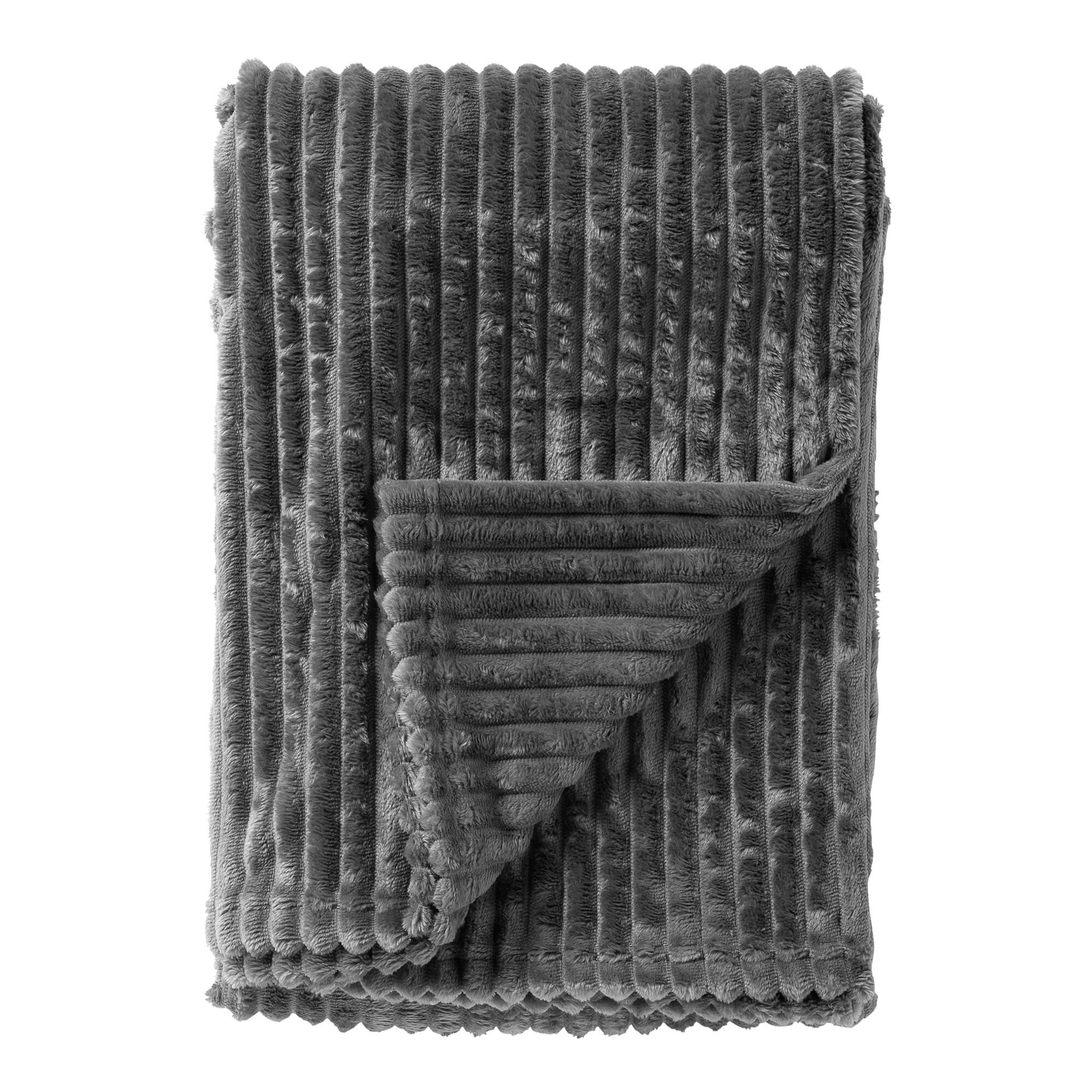 MARTHY - plaid 140x180 cm - zacht ribfluweel - corduroy - Charcoal Gra