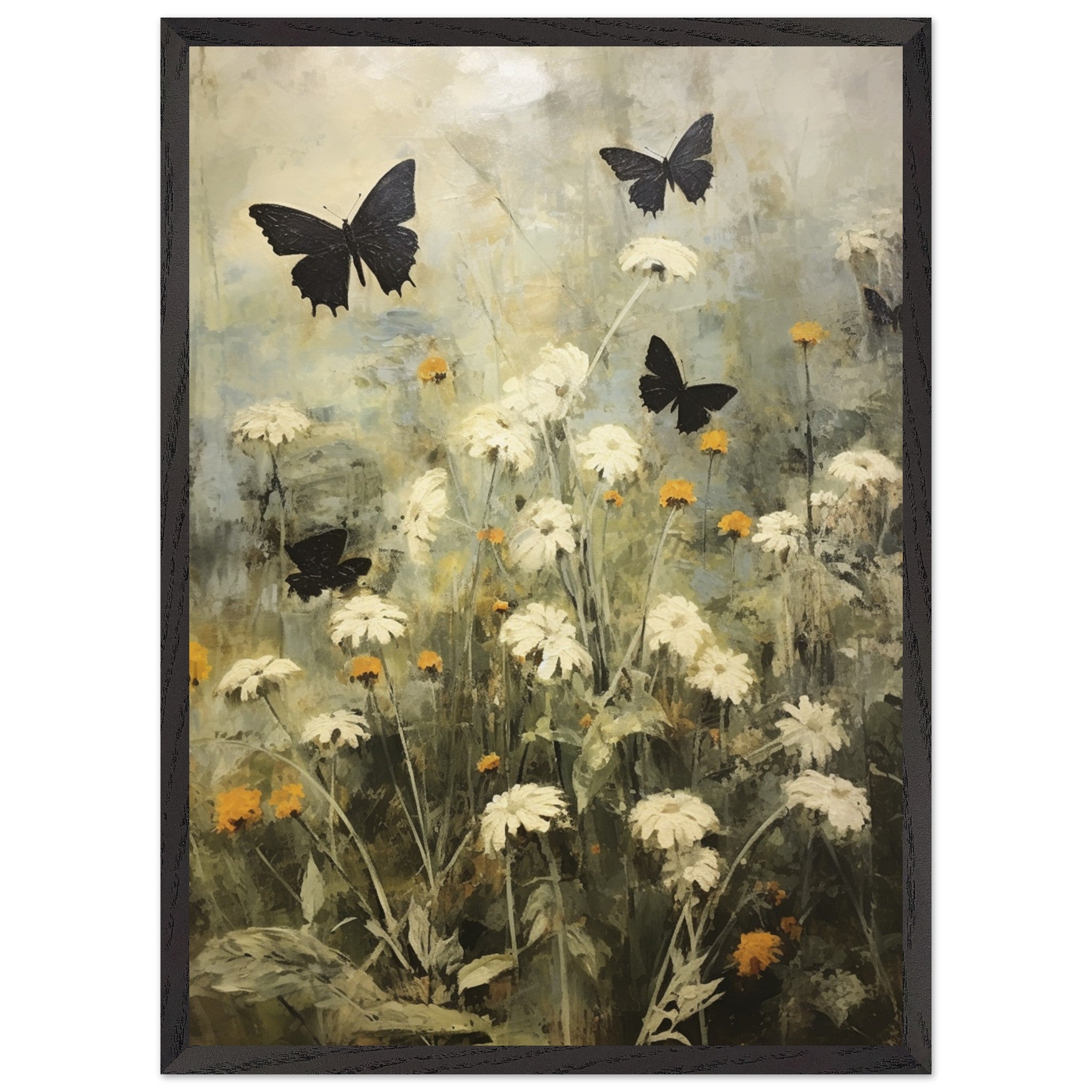 Artfulprints Poster met Lijst Butterflies in flowerfield 2 - 50x70 cm