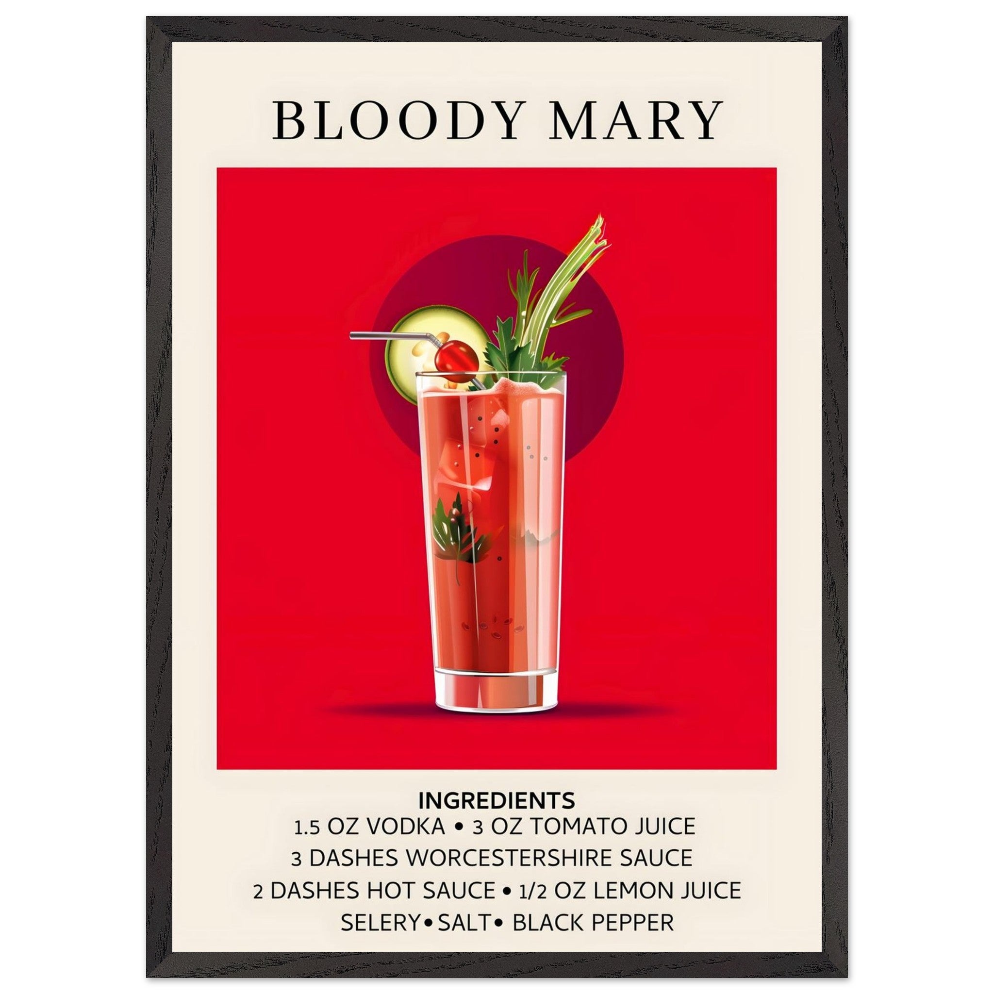 Artfulprints Poster met Lijst Bloody Mary cocktail - Ingrediënten - 50
