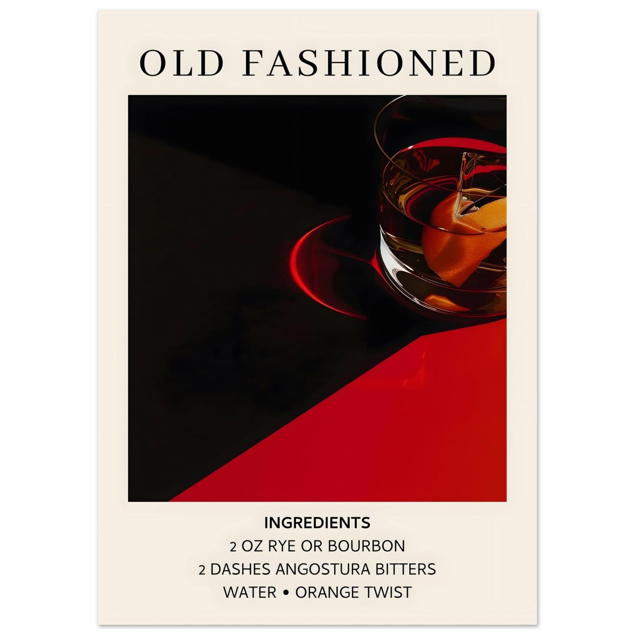 Artfulprints Poster Old Fashioned cocktail - Ingrediënten - 50x70 cm -