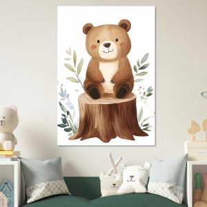 Artfulprints Poster Beertje in het bos – 70×100 cm – Bruin
