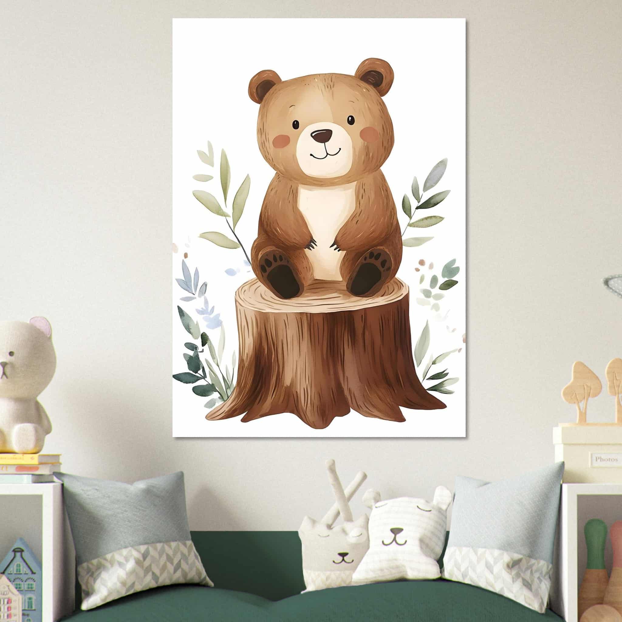 Artfulprints Poster Beertje in het bos - 70x100 cm - Bruin
