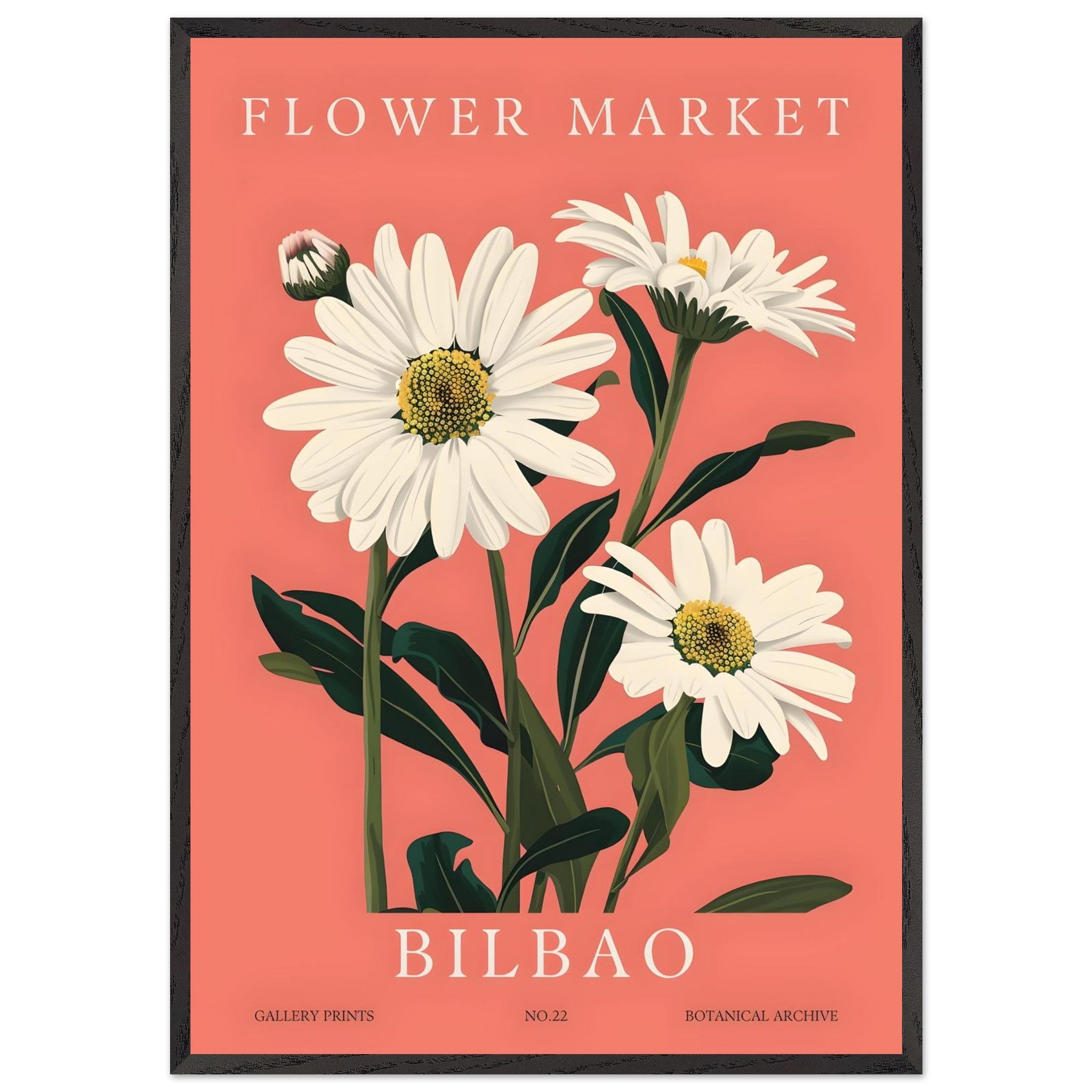 Artfulprints Poster met Lijst Flower market - Bilbao - 70x100 cm - Roz
