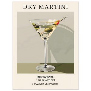Artfulprints Poster Dry Martini cocktail – Ingrediënten – 30×40 cm – G Artfulprints Poster Dry Martini cocktail – Ingrediënten – 30×40 cm – G