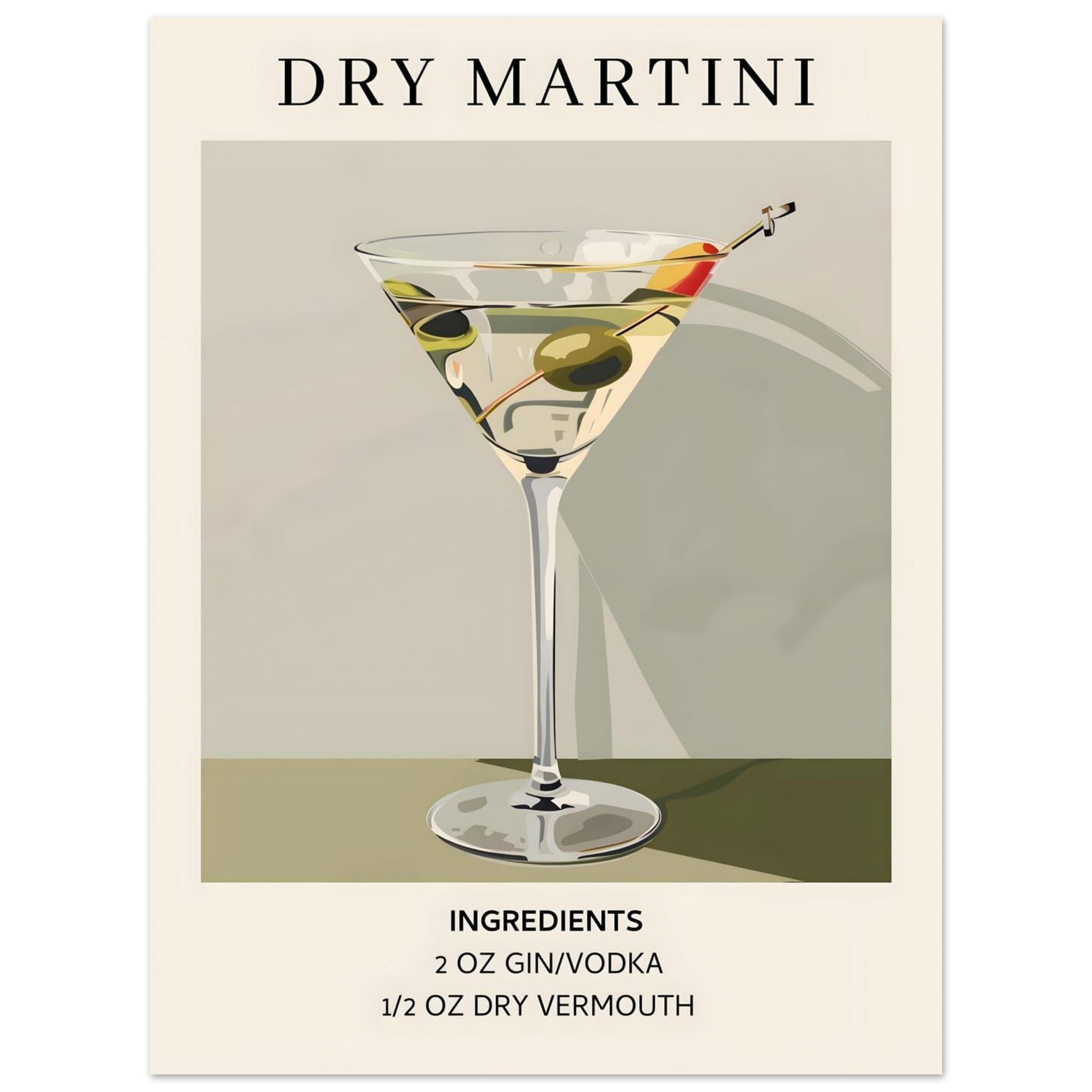 Artfulprints Poster Dry Martini cocktail - Ingrediënten - 30x40 cm - G