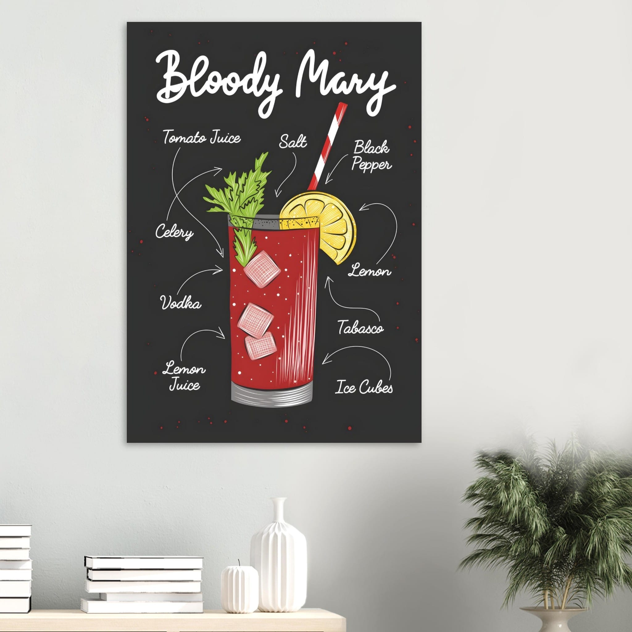 Artfulprints Bloody Mary cocktail – Illustratie poster 70x100 cm