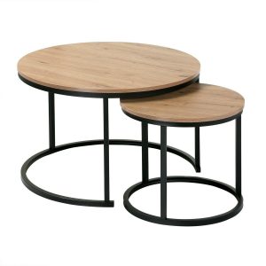 Calicosy – LENNY Set van 2 ronde salontafels – Eiken – 70x70x45,5 cm Calicosy – LENNY Set van 2 ronde salontafels – Eiken – 70x70x45,5 cm