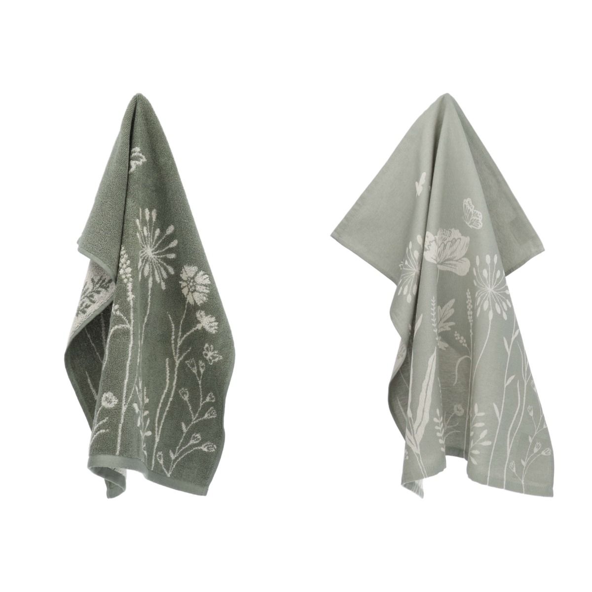 Luxe Keukendoek en Theedoek Wild Flowers Donker Groen - Bunzlau Castle