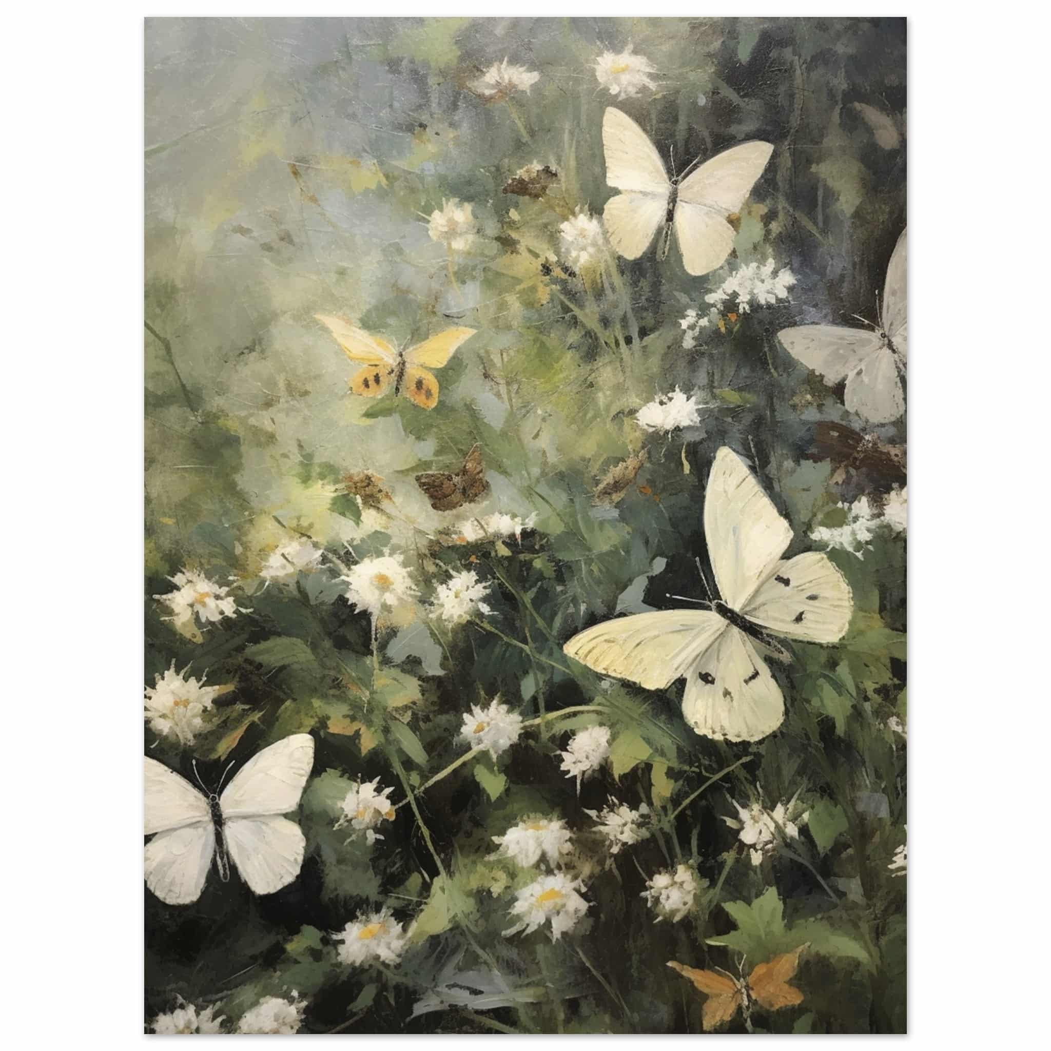 Artfulprints Poster Butterflies in flowerfield - 30x40 cm - Donkergroe