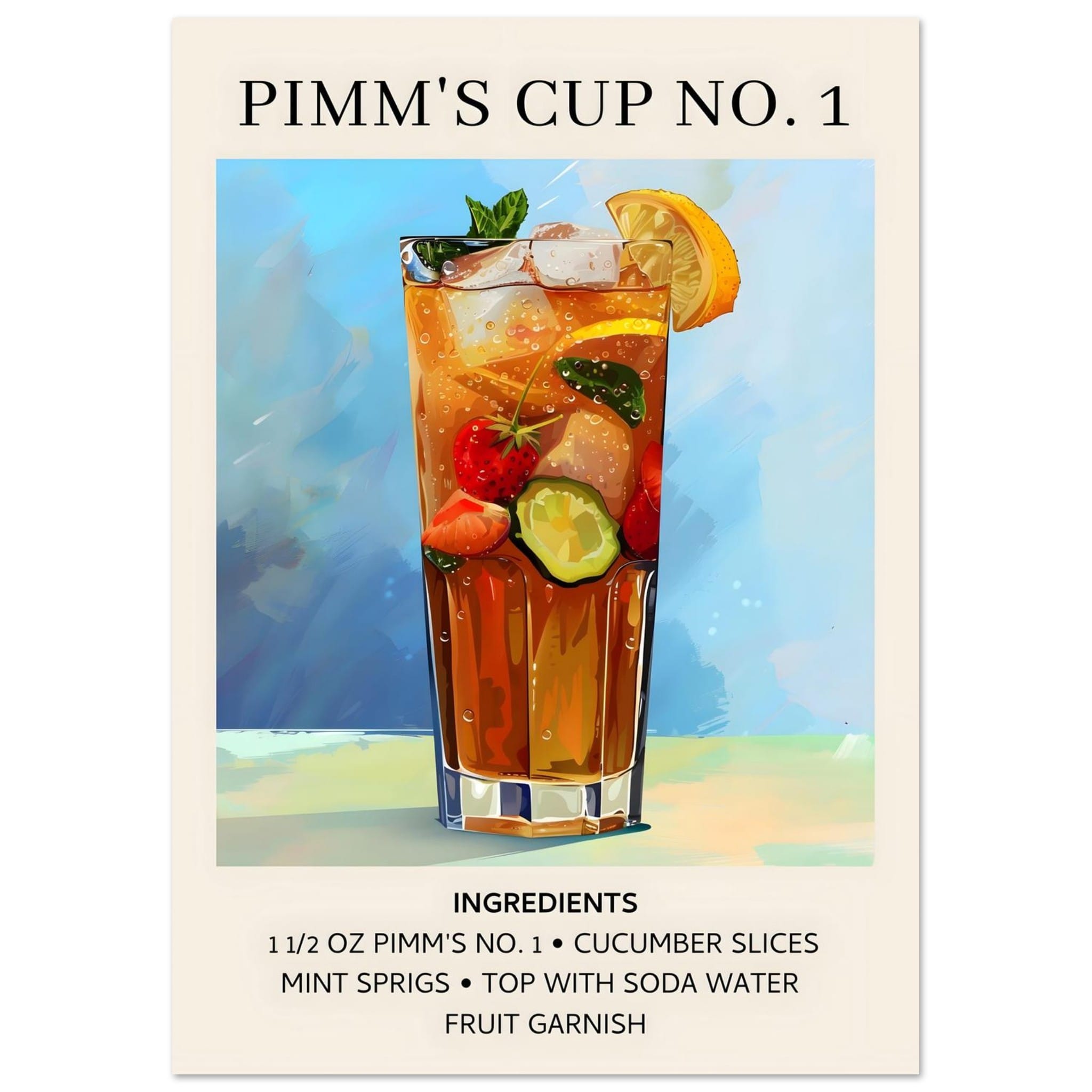Artfulprints Poster Pimm's Cup No. 1 cocktail - Ingrediënten - A4 21x2