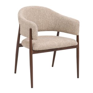 DÉJA Living Eetkamerstoel Dénia – Taupe/Walnoot Stof – Set van 2