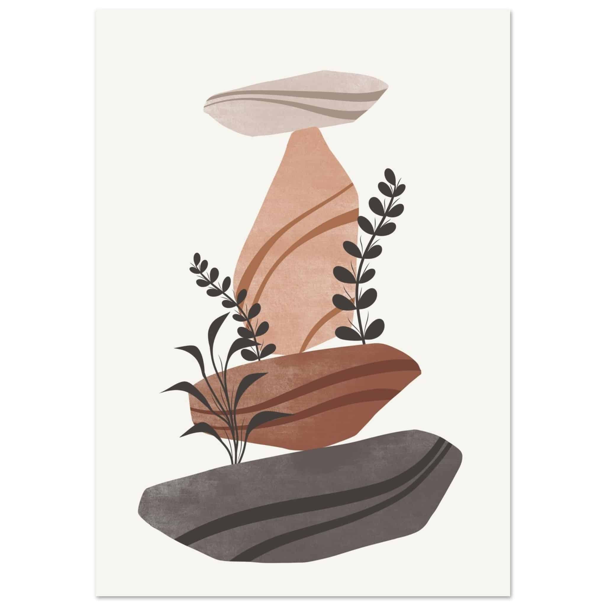 Artfulprints Poster Boho – Rock balance - A4 21x29.7 cm - Bruin