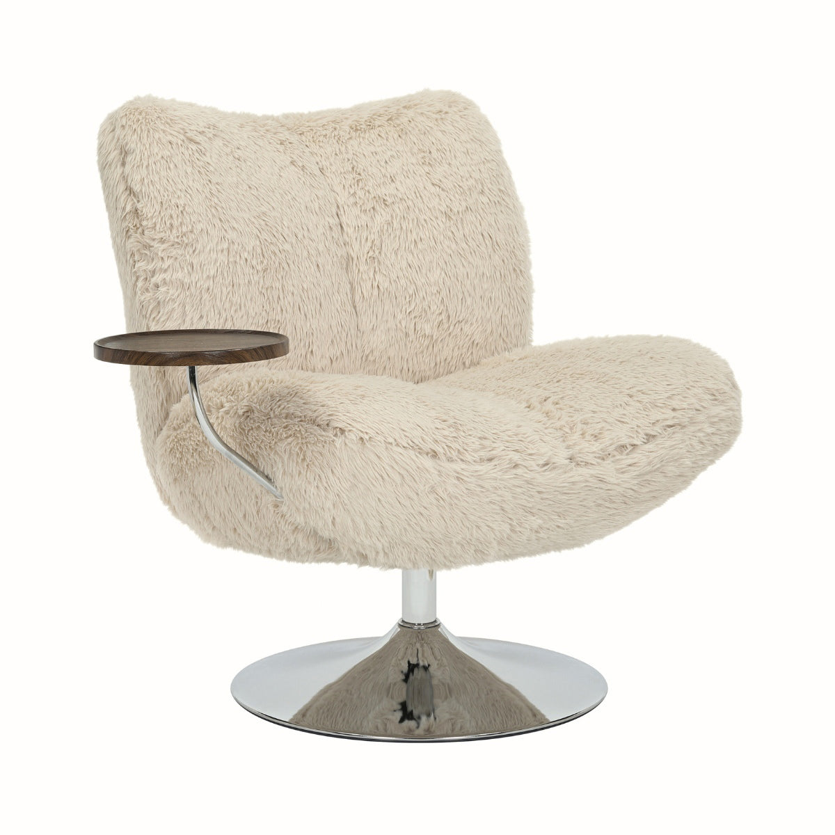 DÉJA Living Draaifauteuil Morten - Taupe Fluffy/Chrome - Incl. Tafeltj