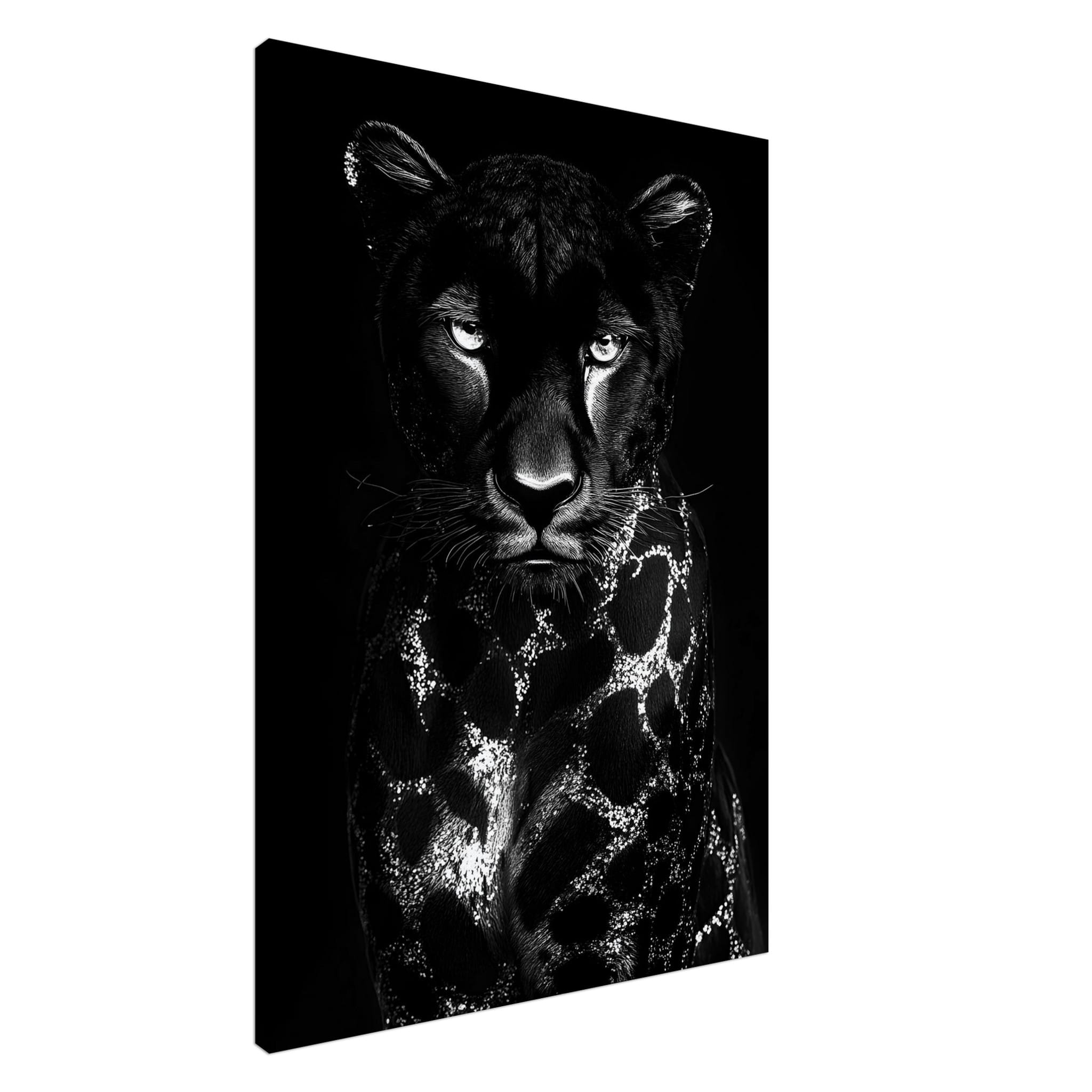 Artfulprints Canvas Panther portrait canvas - 100x150 cm - Zwart / Wit