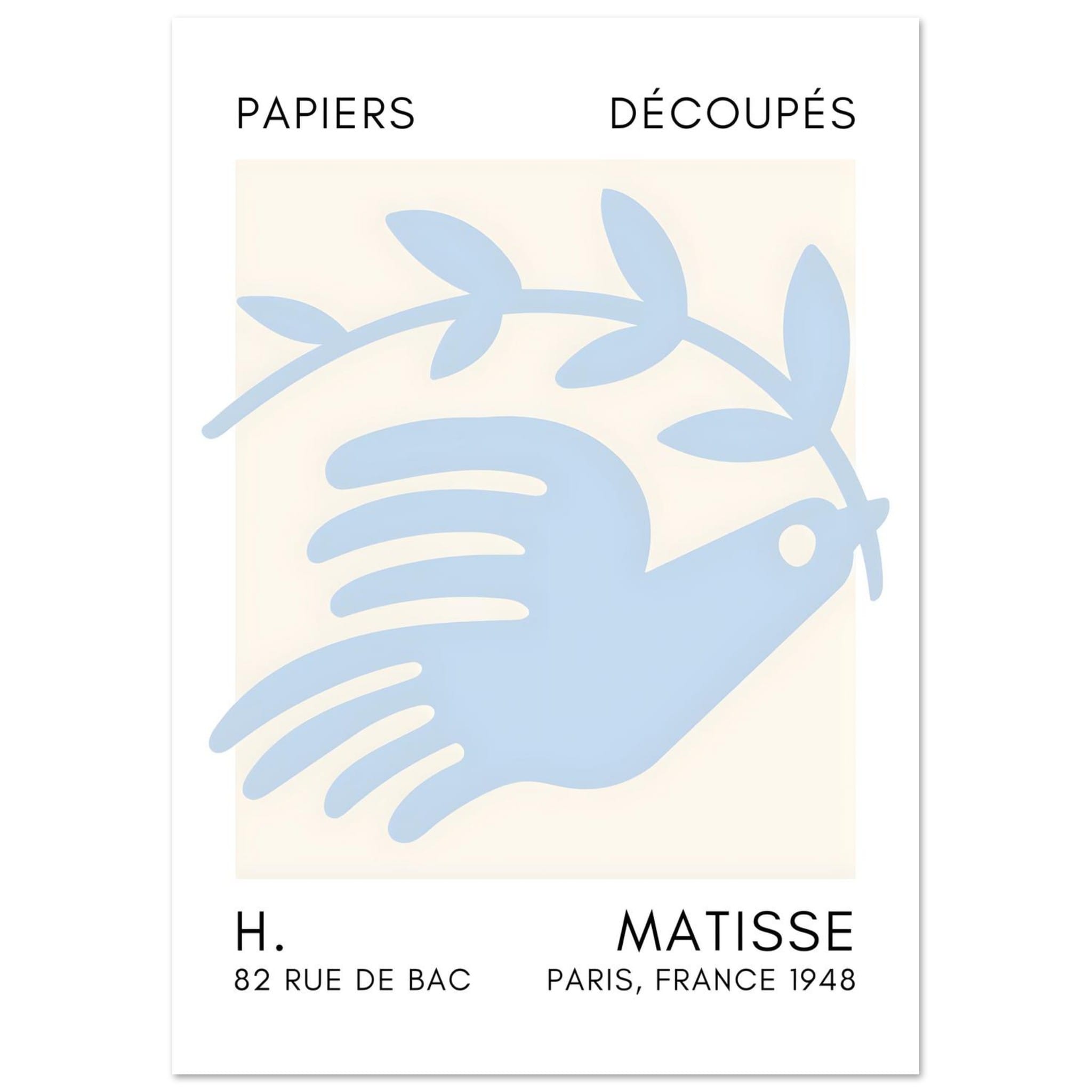 Artfulprints Poster Matisse – Peace dove light blue - A4 21x29.7 cm -